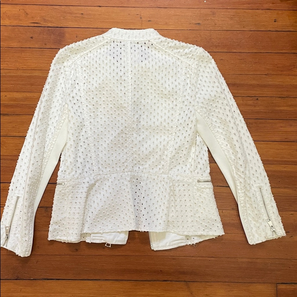 Rebecca Taylor Women’s Size 8 Designer Eyelet White Moto Peplum Zip Up Jacket - Picture 7 of 8